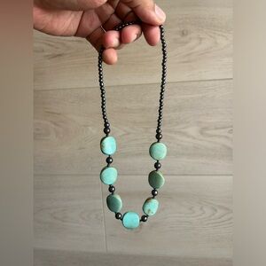 Genuine Green Turquoise & Hematite Stone Beaded Necklace, size 18”